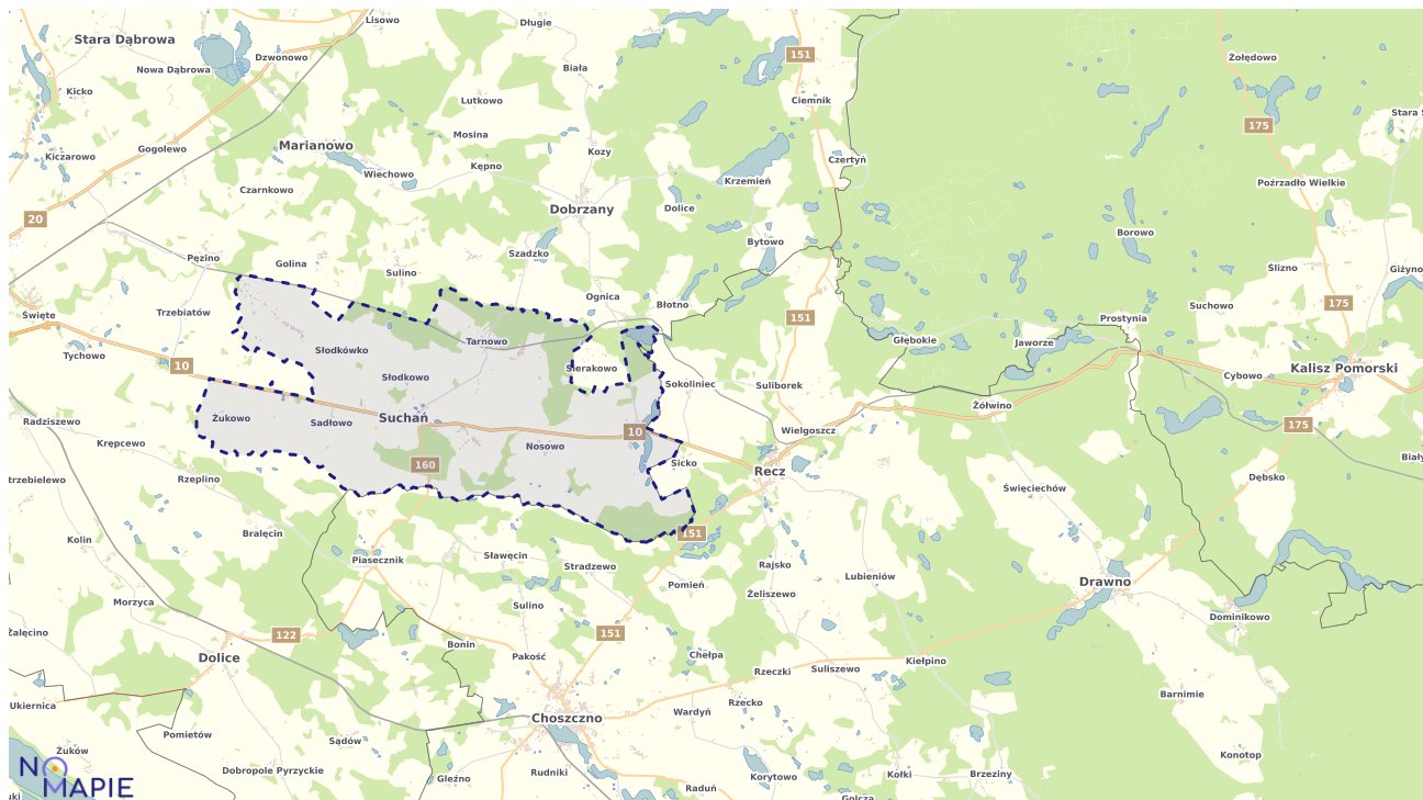 Mapa obszarów ochrony przyrody Suchania