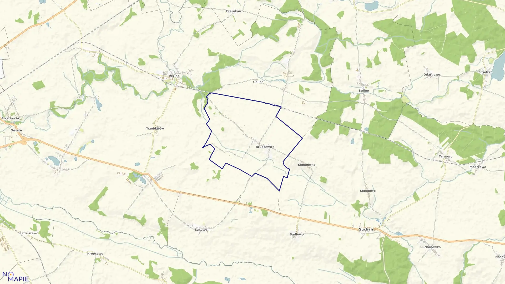 Mapa obrębu Brudzewice w gminie Suchań