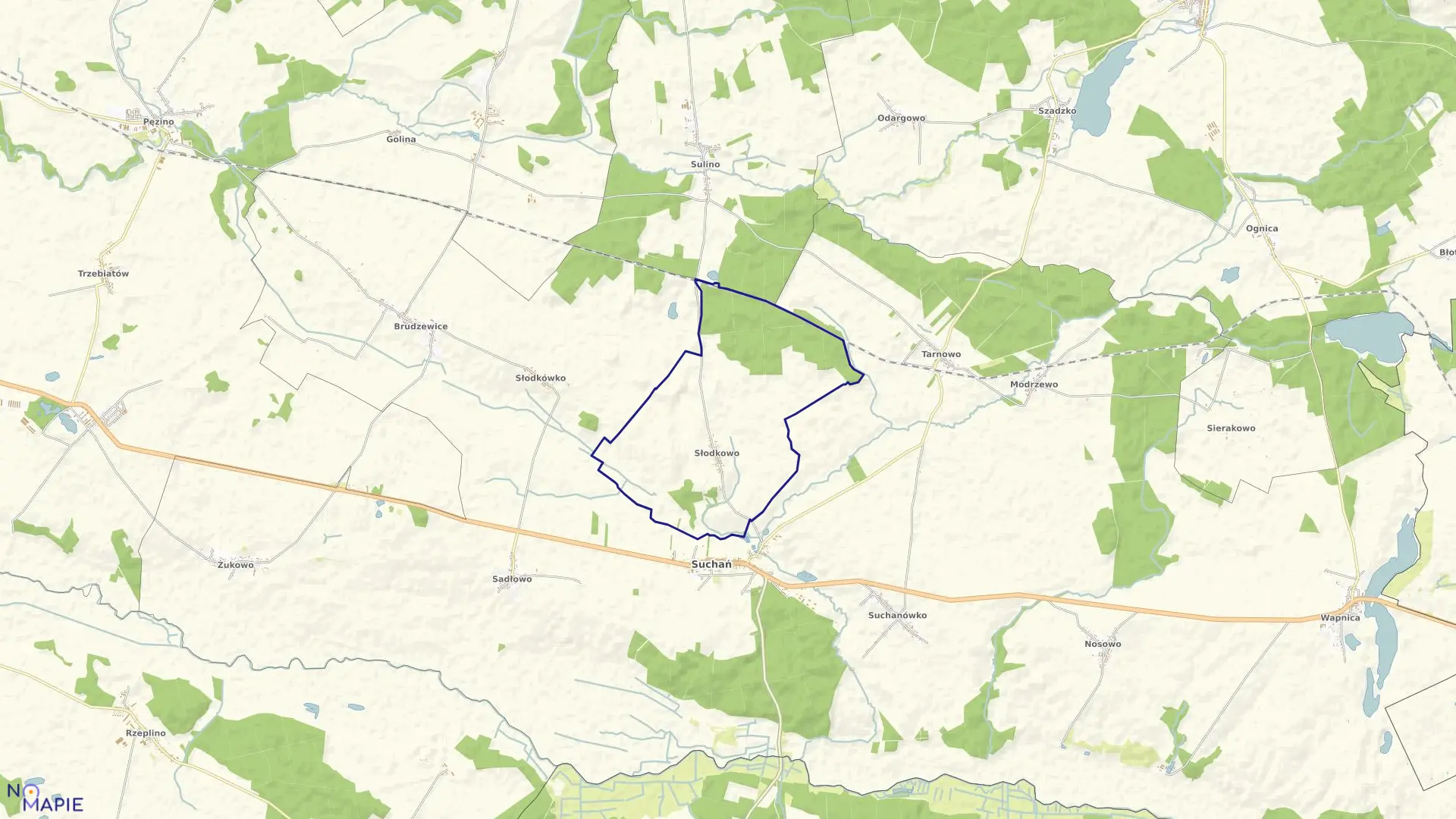 Mapa obrębu Słodkowo w gminie Suchań
