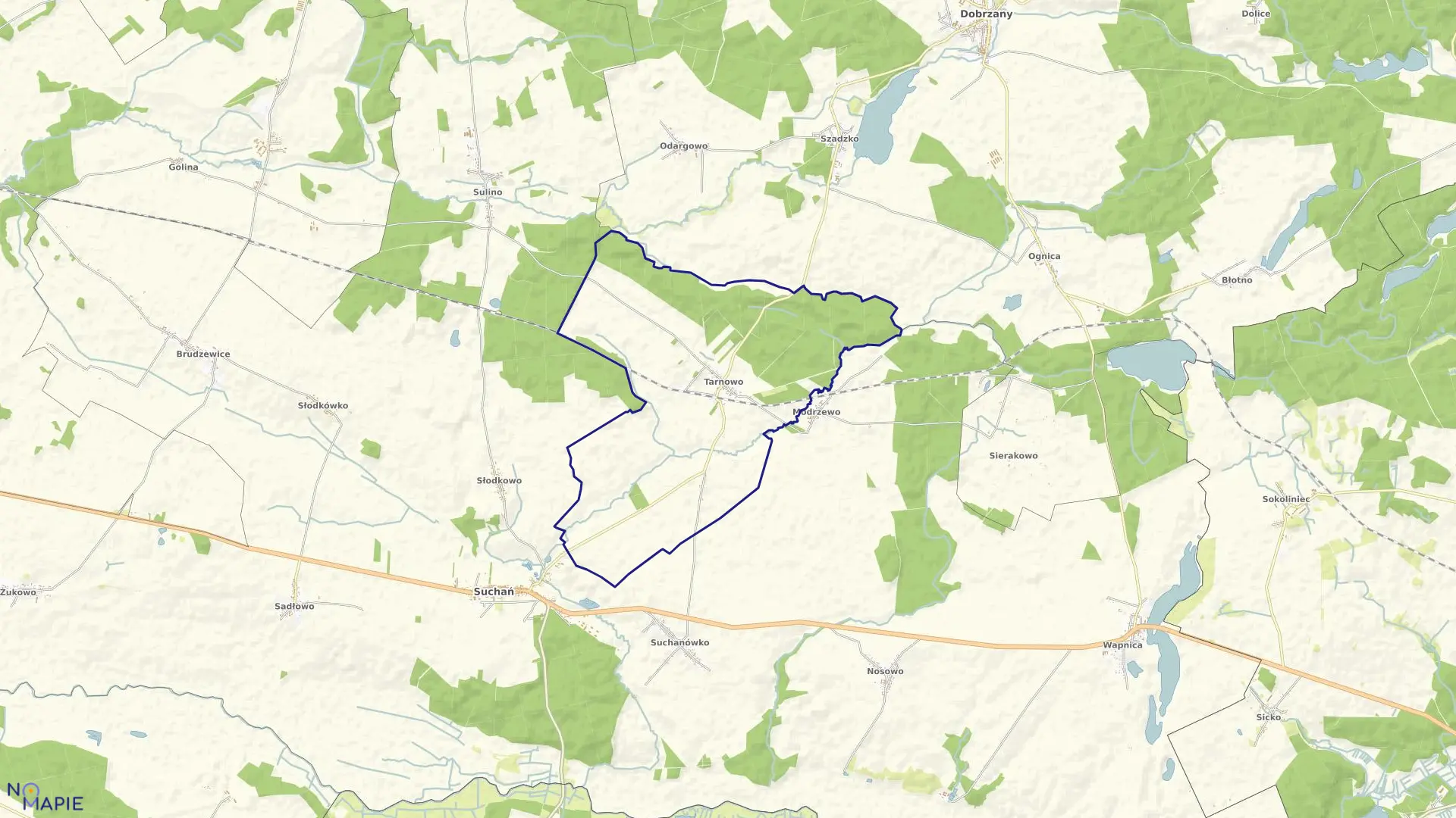Mapa obrębu Tarnowo w gminie Suchań