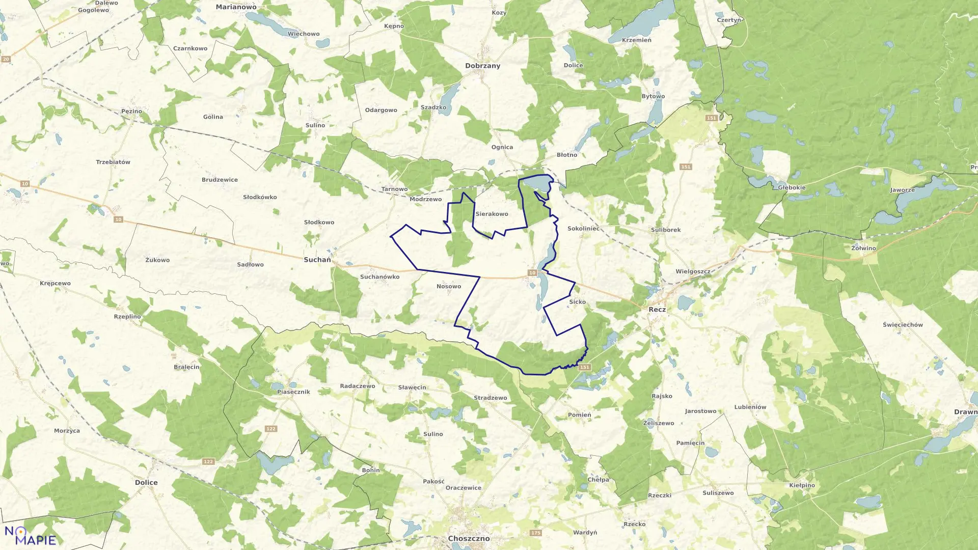 Mapa obrębu Wapnica w gminie Suchań